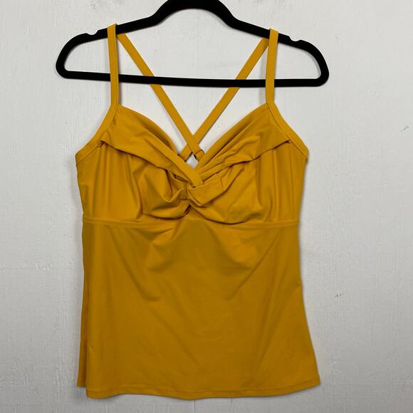 Athleta Twist Up Tankini Swim Top Womens Yellow Crossback Adjustable Sz 36D / DD - Picture 1 of 6
